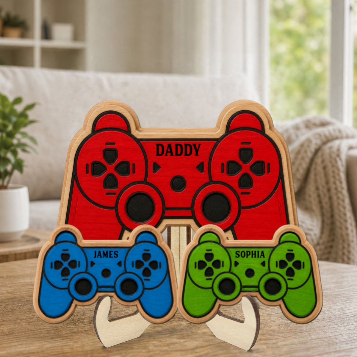 Best Dad Ever Game Controller With Kids Names 2D Flat - Personalized Wooden Plaque