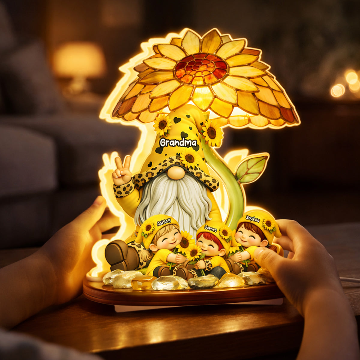 Sunflower Gnome Grandma Grandkids - Personalized Light Box - Mother's Day Gift for Grandma