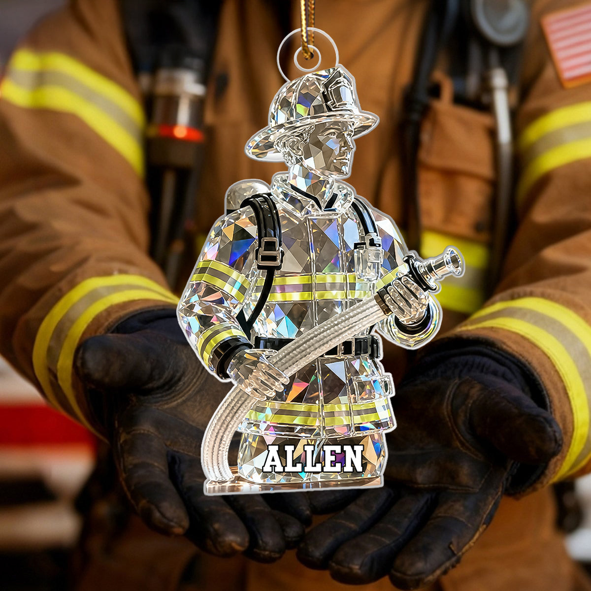 3D Effect Firefighter Pattern Crystal - Personalized Acrylic Ornament - Christmas Gift For Firefighter