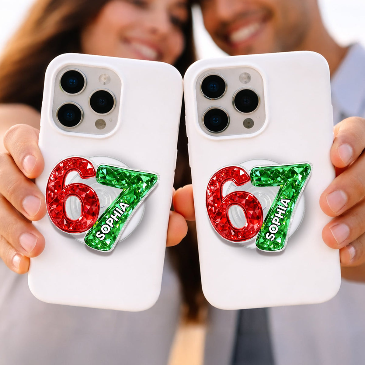 Custom Six Seven 3D Crystal Effect - Personalized Acrylic Magnetic Phone Grip - Teen Slang Funny Tree Decor, Funny Teen Grandkid Gift