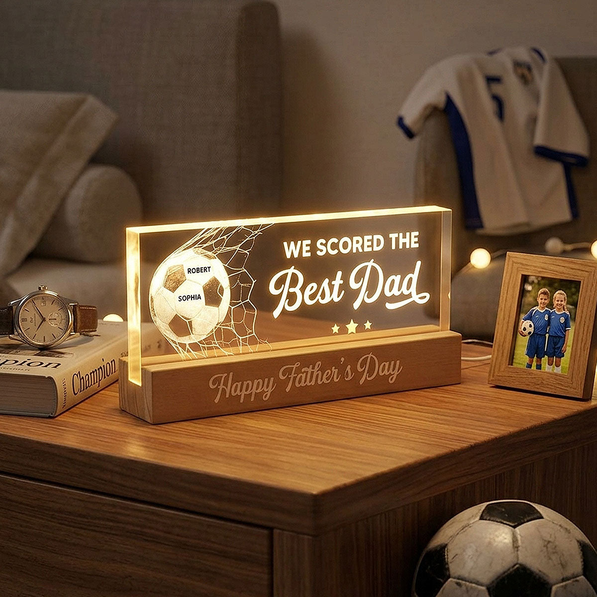 We Scored The Best Dad Mom - Personalized Acrylic Block LED Night Light - Father's Day Gift For Soccer Dad