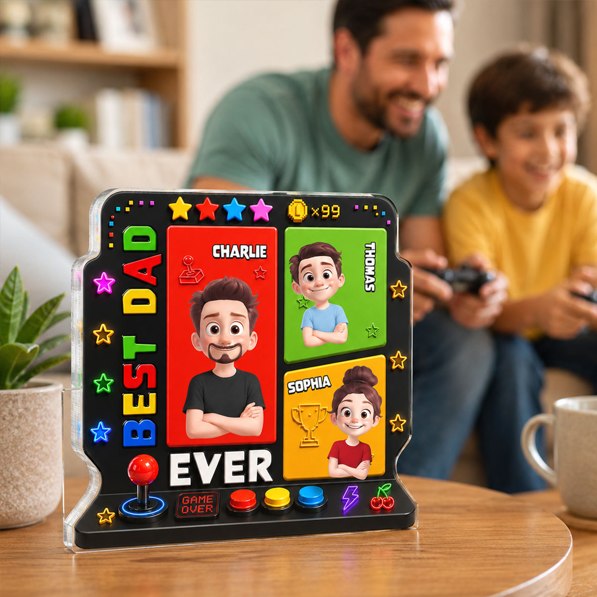 Best Dad Ever Gaming Dad - Personalized Acrylic Block Plaque - Heartfelt Gift For Dad, Husband