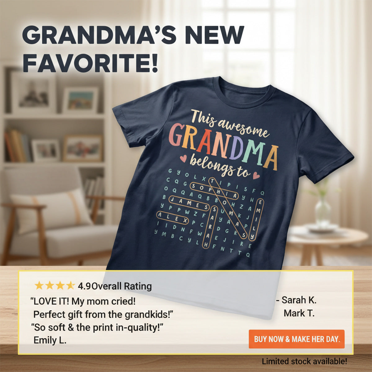 This Awesome Grandma Belongs To Grandkids Name Word Search Puzzle - Personalized Shirt - Mother's Day Gift For Grandma Mom