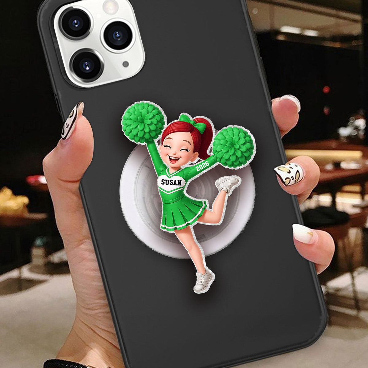 3D Effect Cheerleader Girl - Personalized Acrylic Magnetic Phone Grip - Gift for Daughter, for Granddaughter