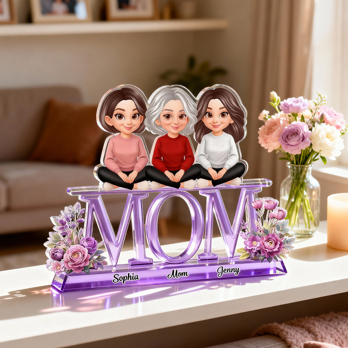 Lovely Mom And Kids - Personalized Acrylic Block Plaque - Heartfelt Gift For Mom, Grandma