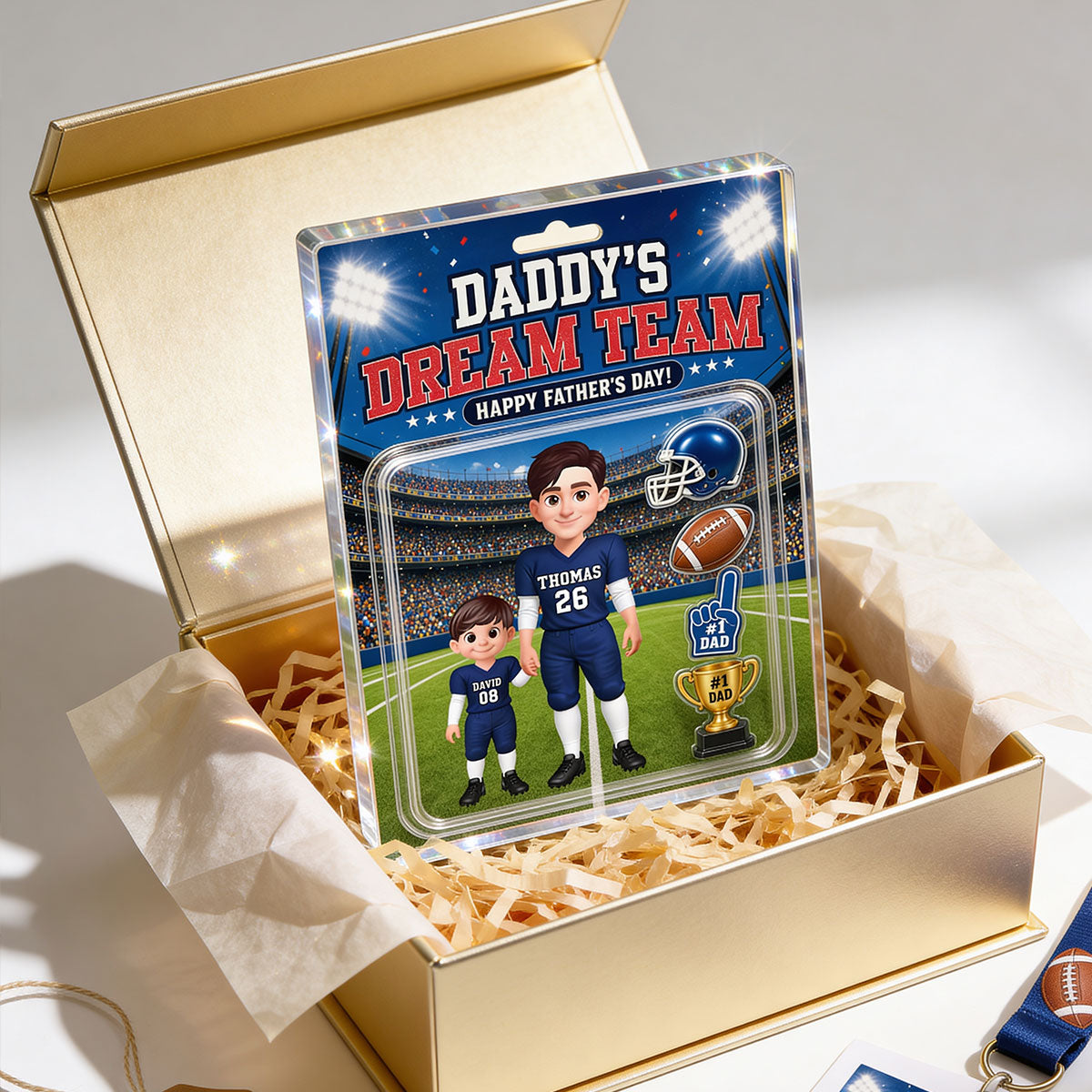 American Football Dad Daddy's Dream Team - Personalized Acrylic Block Plaque -  Gift For Football Dad, Husband