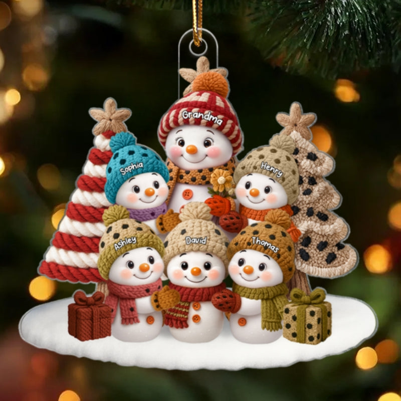 3D Embroidered Effect Snowman Grandma Grandkids - Personalized Acrylic Ornament - Christmas Gift for Grandma