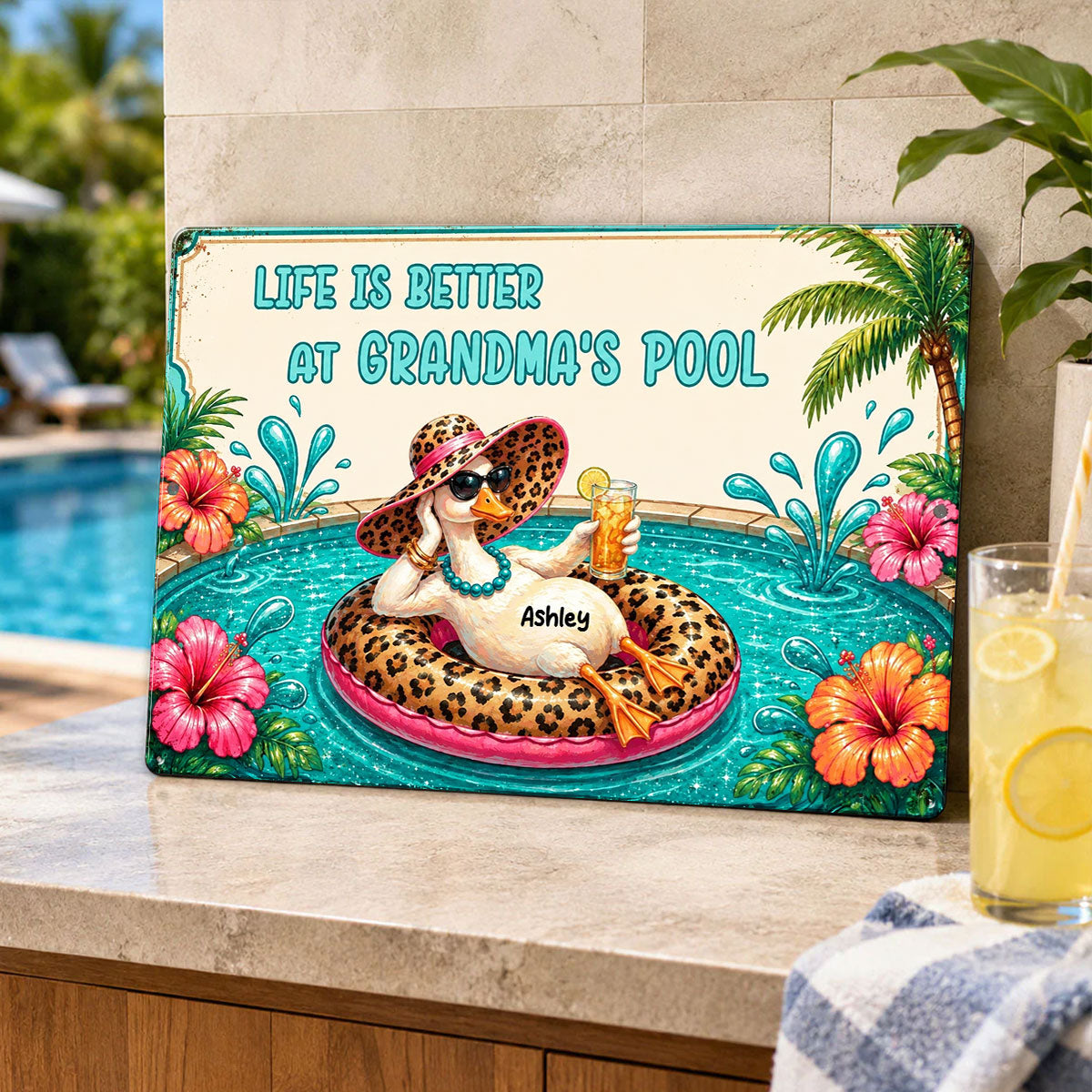 Life Is Better At Grandma's Pool - Personalized Metal Sign - Gift For Grandma, Summer Decorations