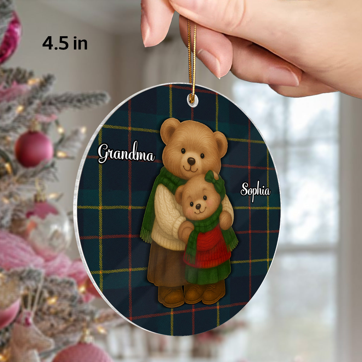 Heartwarming Teddy Bear Grandma Hugging Grandkid - Personalized Acrylic Ornament - Gift For Grandkids, Granddaughter, Grandson