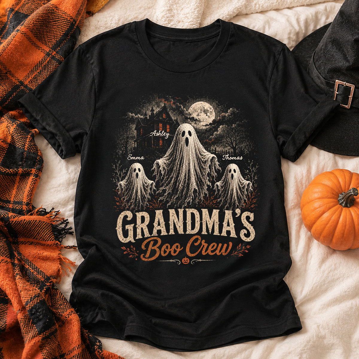 Grandma's Boo Crew Haunted House - Personalized Shirt - Halloween Trendy Tee for Grandma