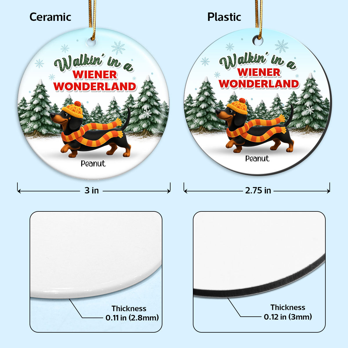 Christmas Dachshunds Walking In A Wiener Wonderland - Personalized Ceramic Ornament - Gift For Dachshund Lovers