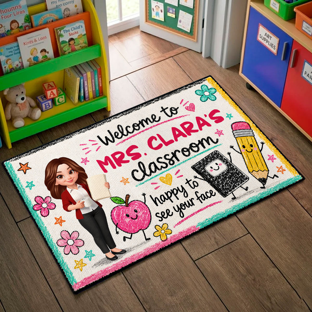 Happy to See Your Face Teacher's Classroom - Personalized Doormat - Back to School Decor for Teachers