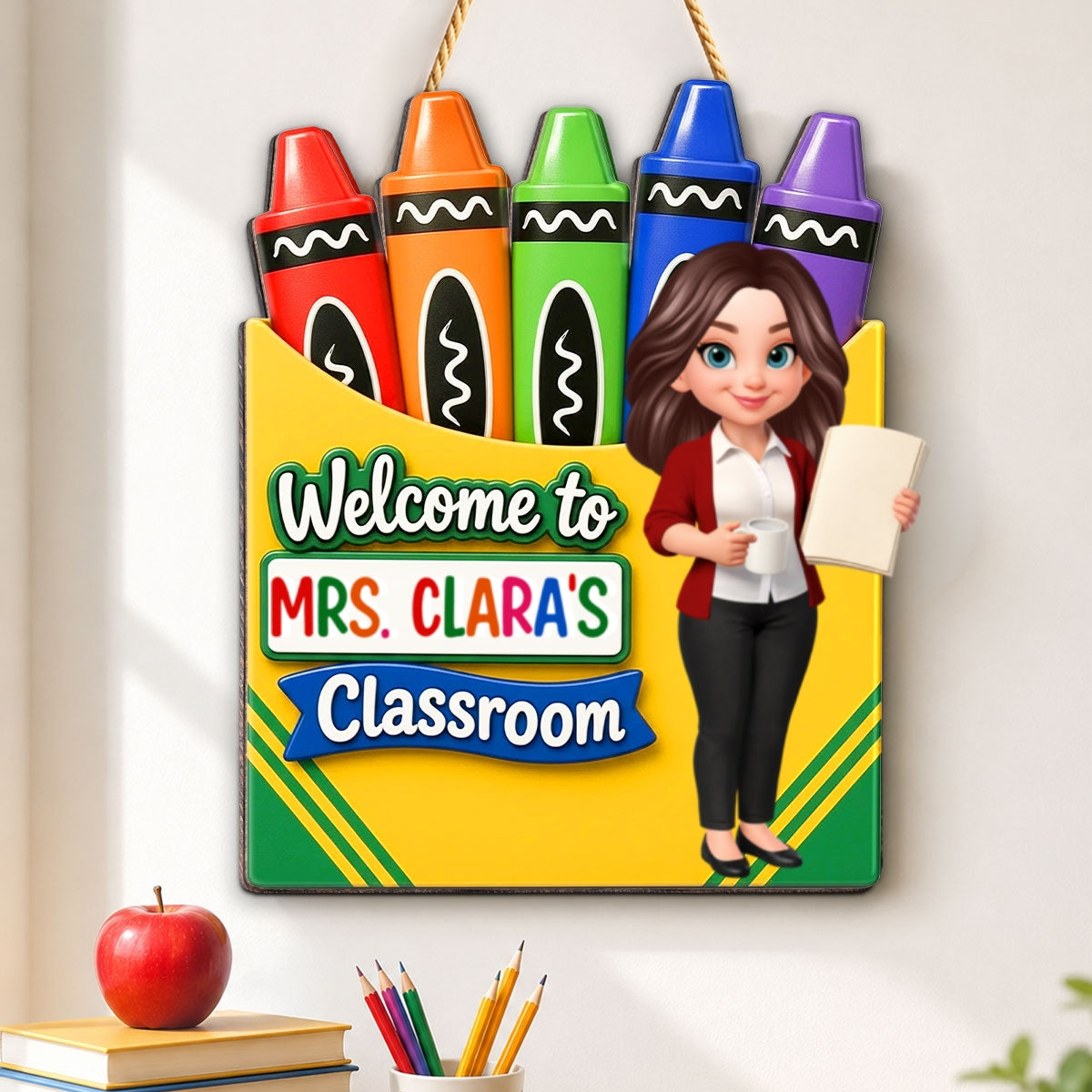 Teacher Welcome To Classroom Crayon Box - Personalized Wood Sign - Back To School Gift For Teacher, Classroom Decor
