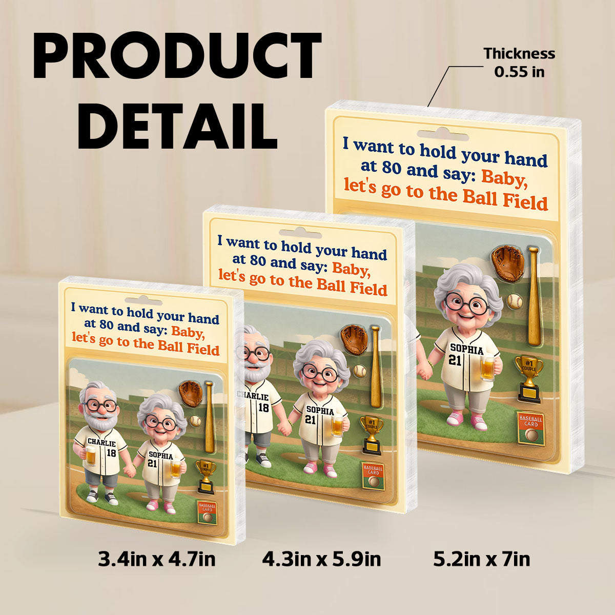 Let's Go to the Ball Field Baseball Couple Custom Figure - Personalized Acrylic Block Plaque - Heartfelt Gift for him, for her