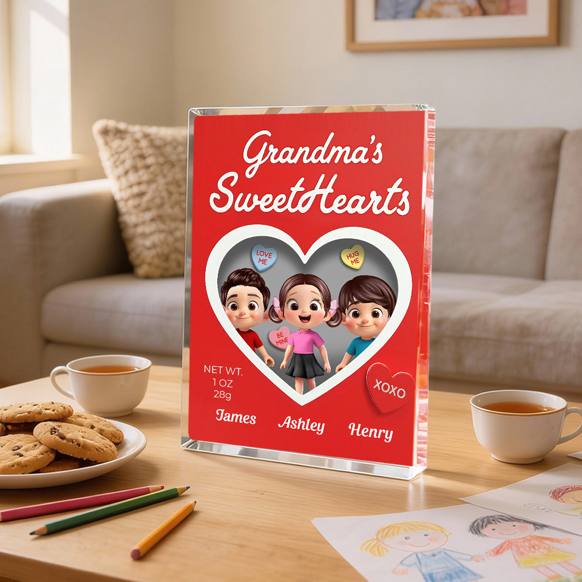 Grandma's Sweethearts Grandkids Red Toy Box Style 2D Flat - Personalized Acrylic Block Plaque