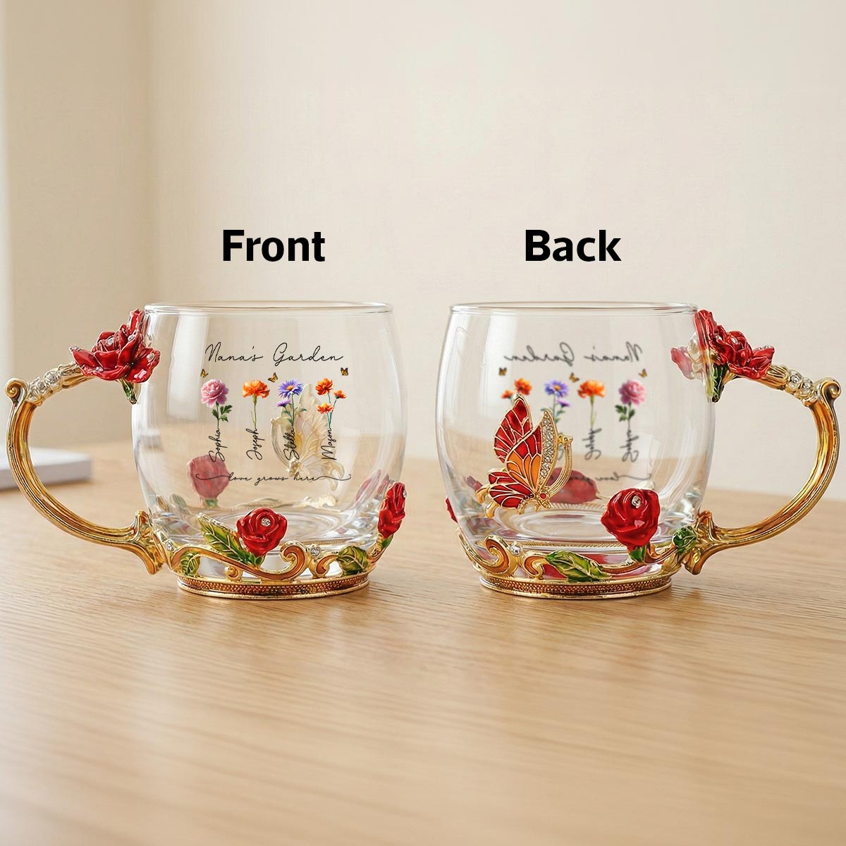 Beautiful Grandma Garden Custom Birth Month Flowers - Personalized Enamel Flower Tea Cup - Gift For Grandma, Mom