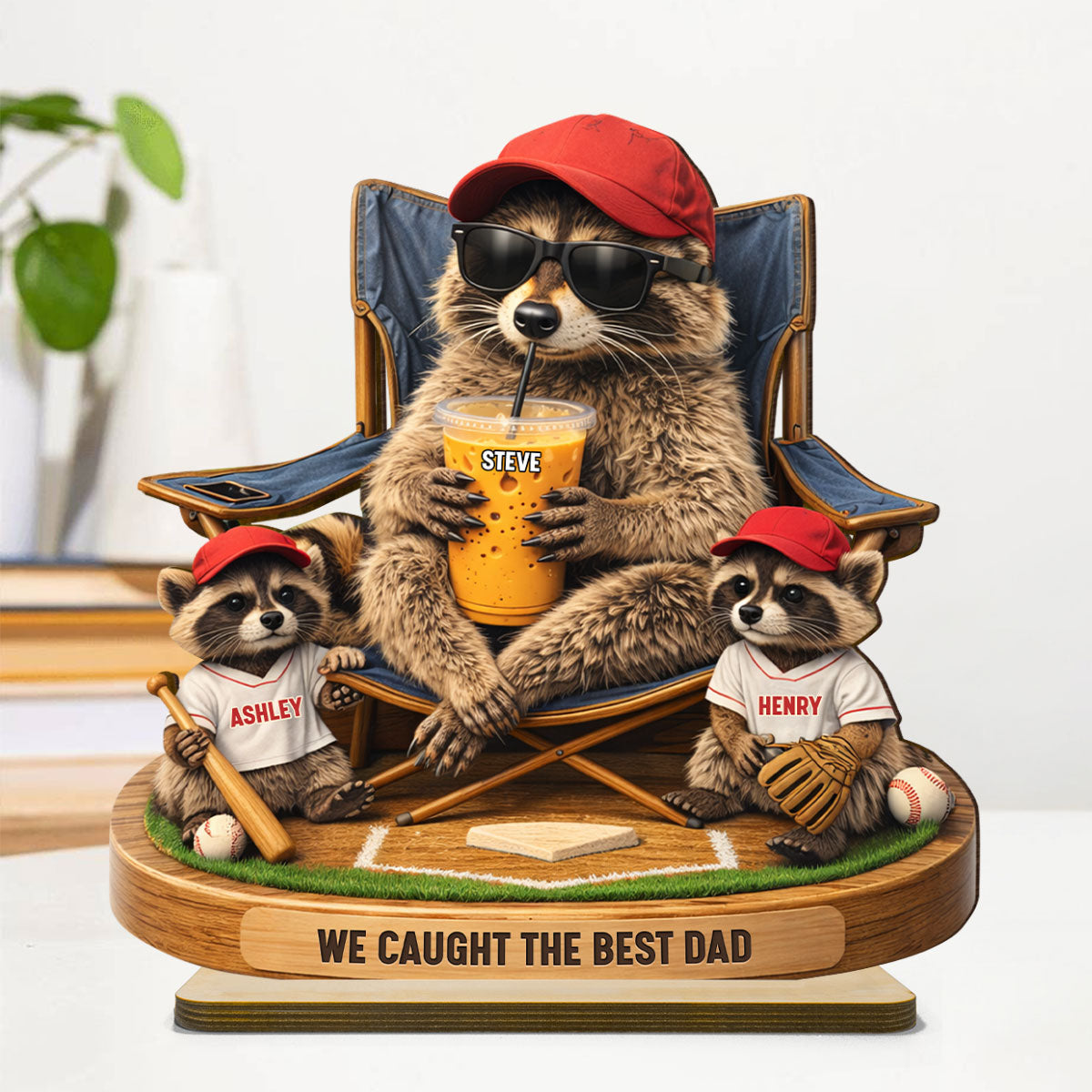 Raccoon We Caught the Best Dad - Personalized 2-Layered Wooden Plaque - Mother's Day Gift for Dad, Husband