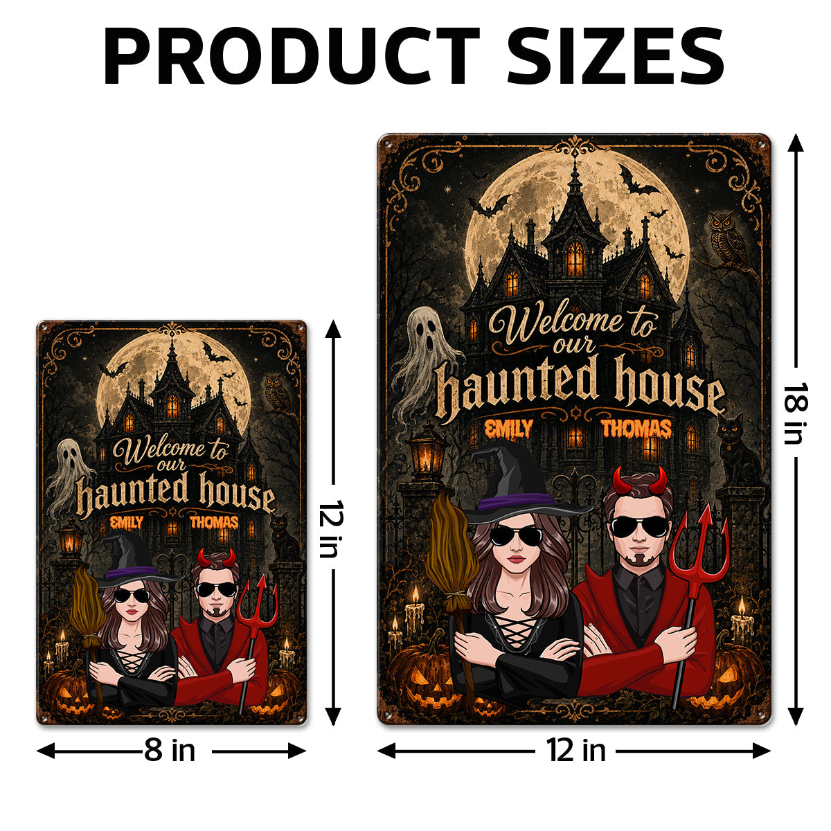 Welcome to Our Haunted House - Personalized Metal Sign - Halloween Decor for Couples