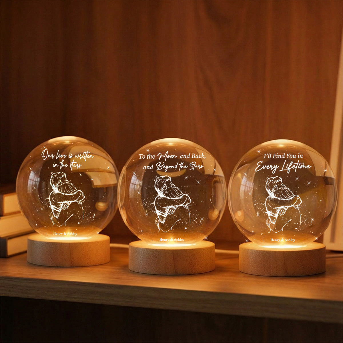 Our Love Written In the Stars Couple Hugging - Personalized Crystal Ball LED Night Light