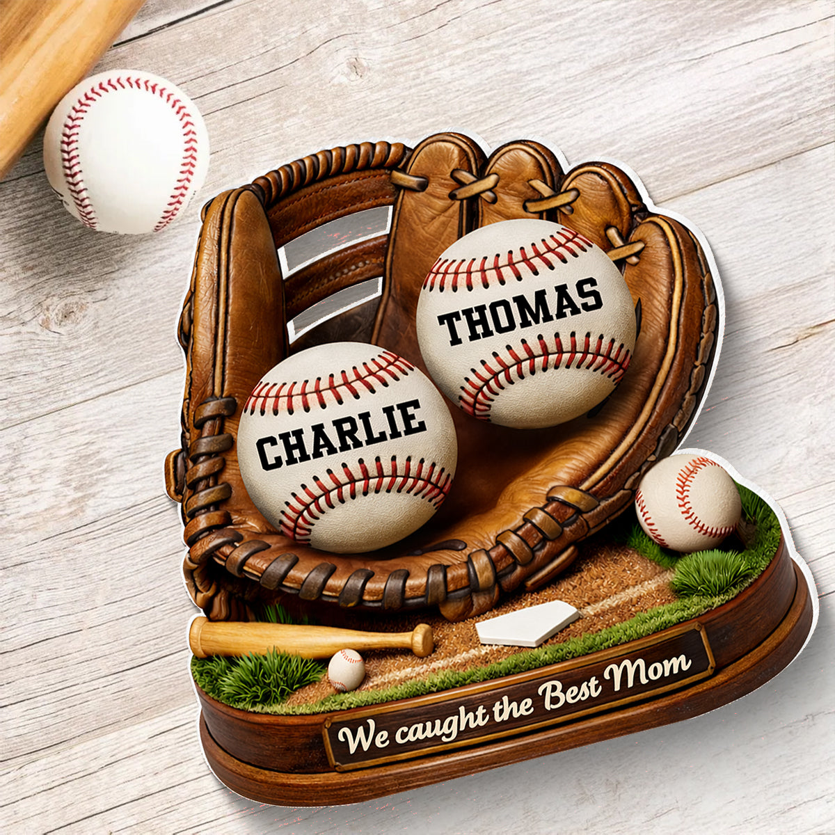 We Caught the Best Mom Baseball Softball - Personalized Acrylic Block Plaque - Heartfelt Gift for Mom