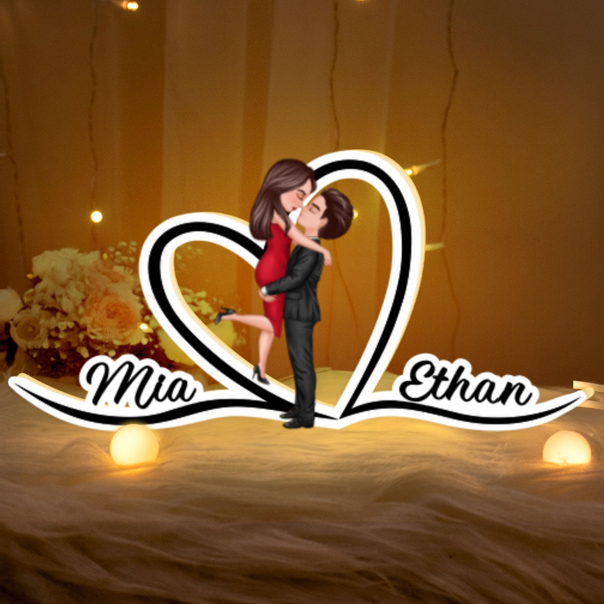 Couple Hugging Kissing Eternal Love - Personalized Light Box - Gift for Him, Gift for Her