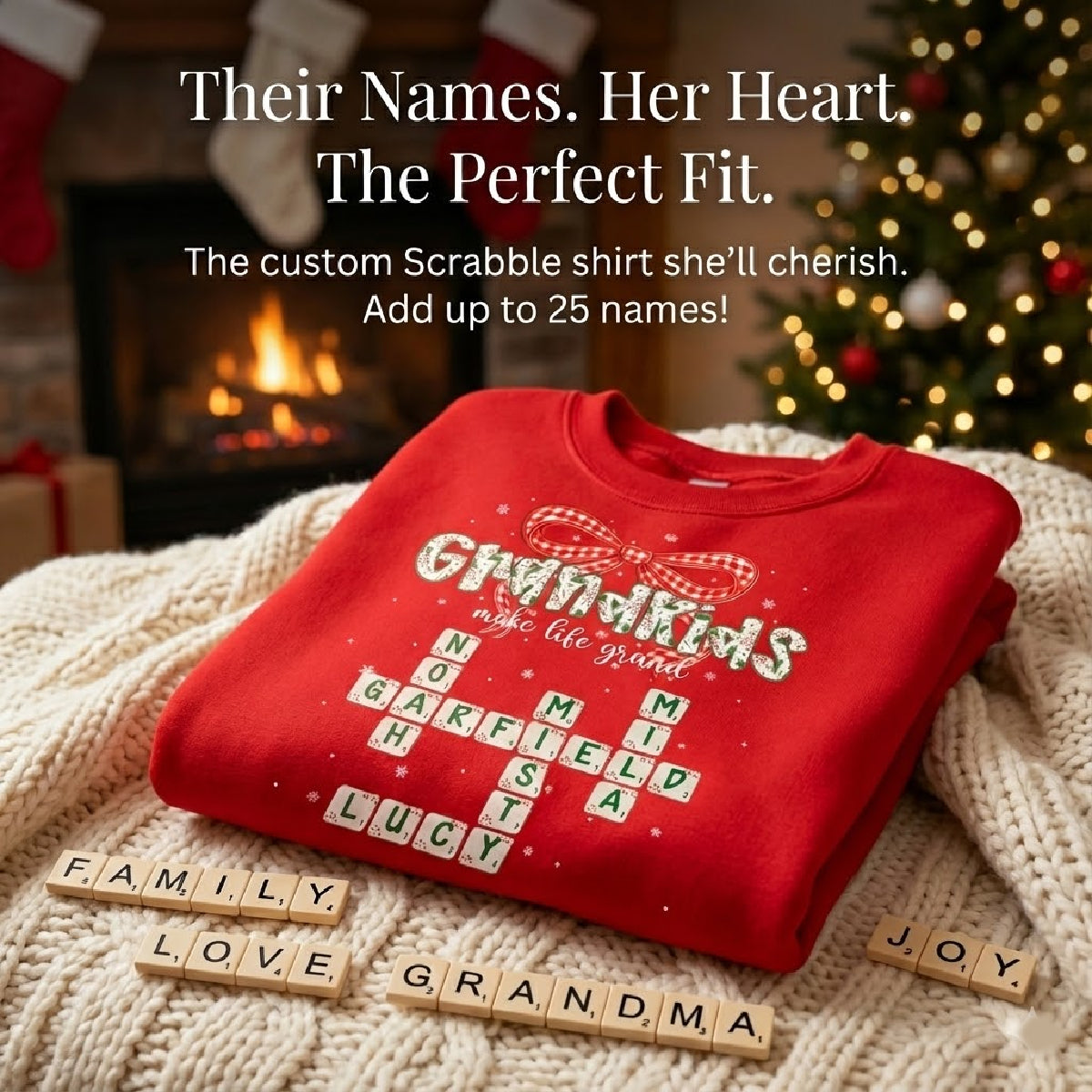 Grandkids Make Life Grand Coquette Floral Christmas Pattern Crossword Puzzle Art - Personalized Shirt