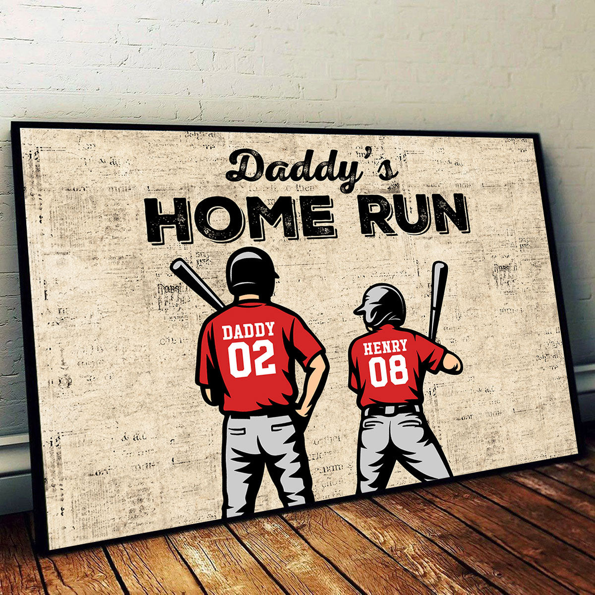 Daddy's Dream Team Baseball Retro Background - Personalized Poster - Father's Day Gift for Dad, Husband