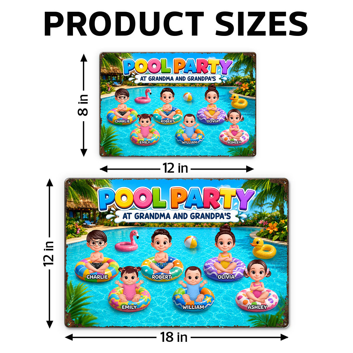 Pool Party At Grandpa Grandma's - Personalized Metal Sign - Gift For Grandparents, Summer Poolside Decoration
