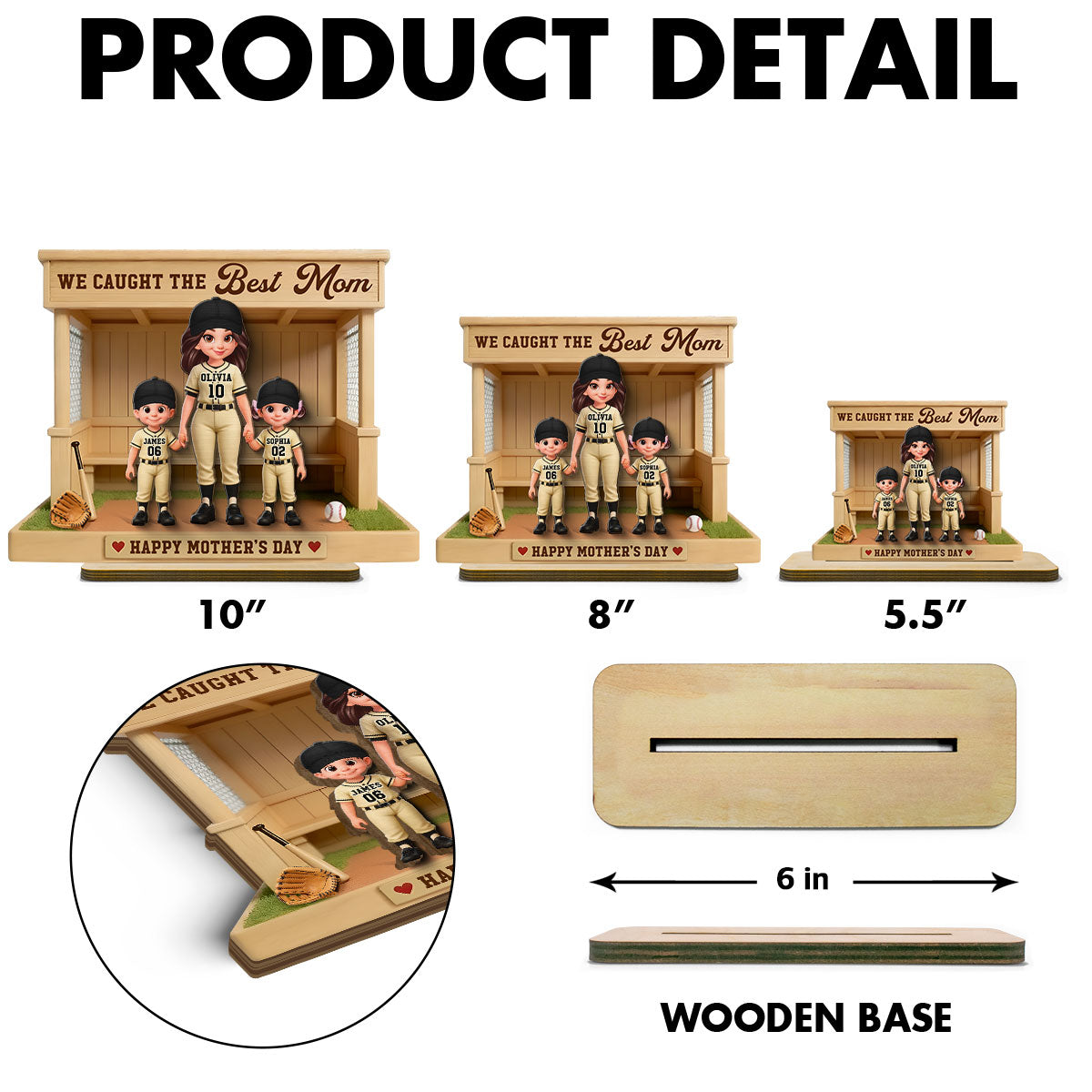 We Caught The Best Mom Baseball Dugout - Personalized 2-Layered Wooden Plaque - Mother's Day Gift For Baseball Mom