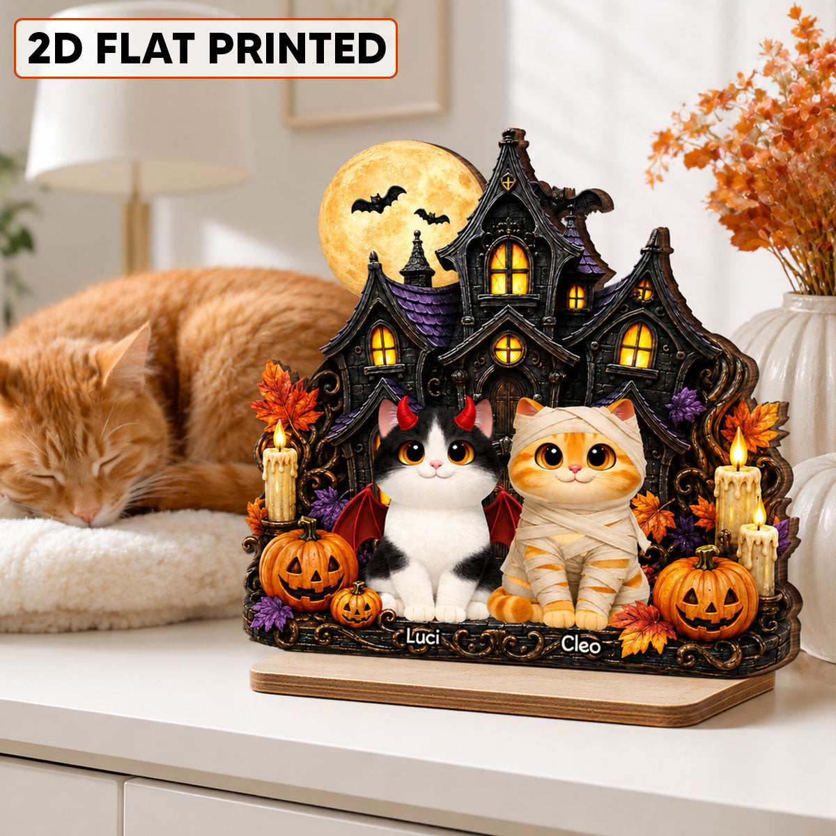 Trending Halloween Cats - Personalized 2-Layer Wooden Plaque - Halloween Gift For Cat Lovers