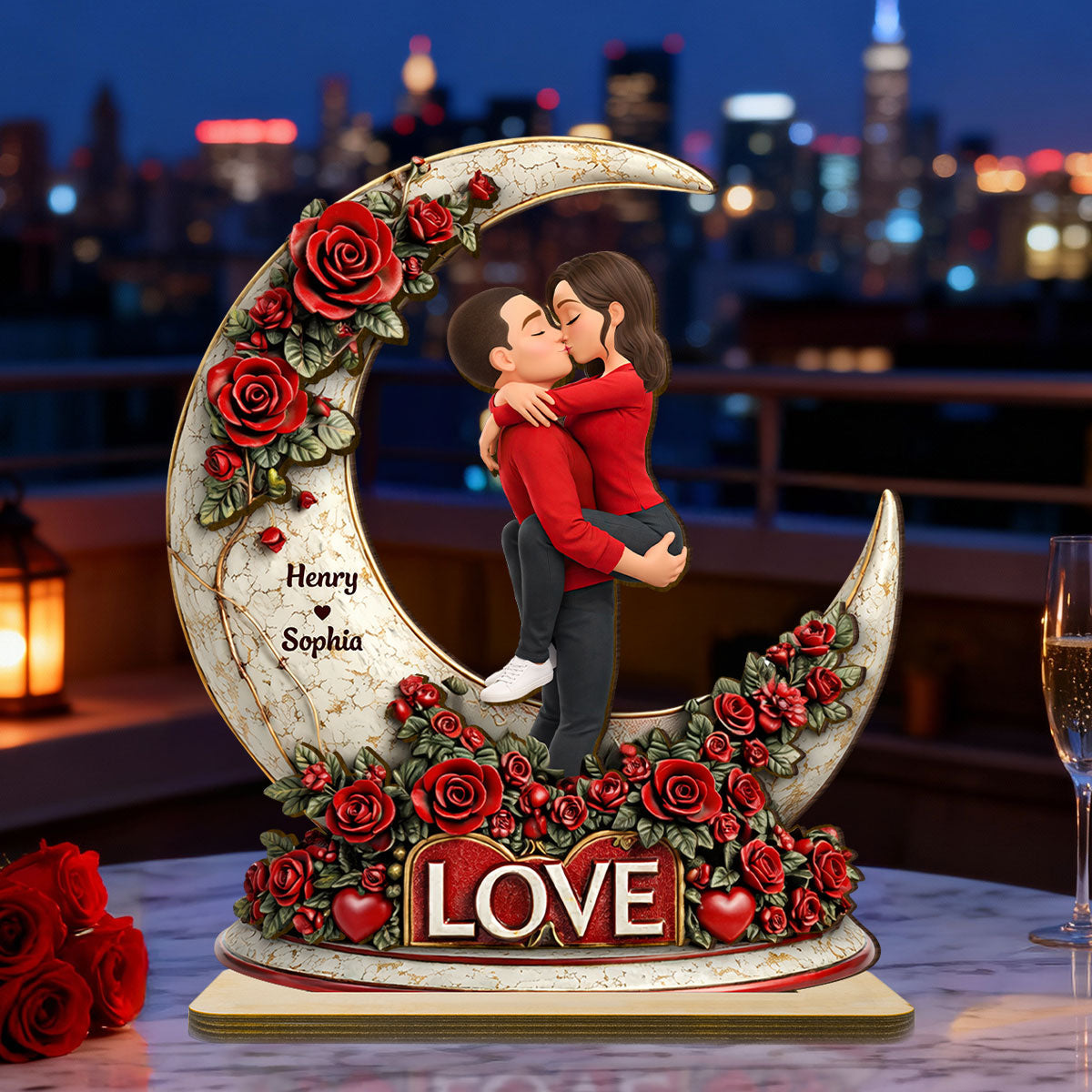 Couple Romantic Gothic Love - Personalized 2-Layered Wooden Plaque - Anniversary, Valentine's Day Gift, Gift For Him, Gift For Her