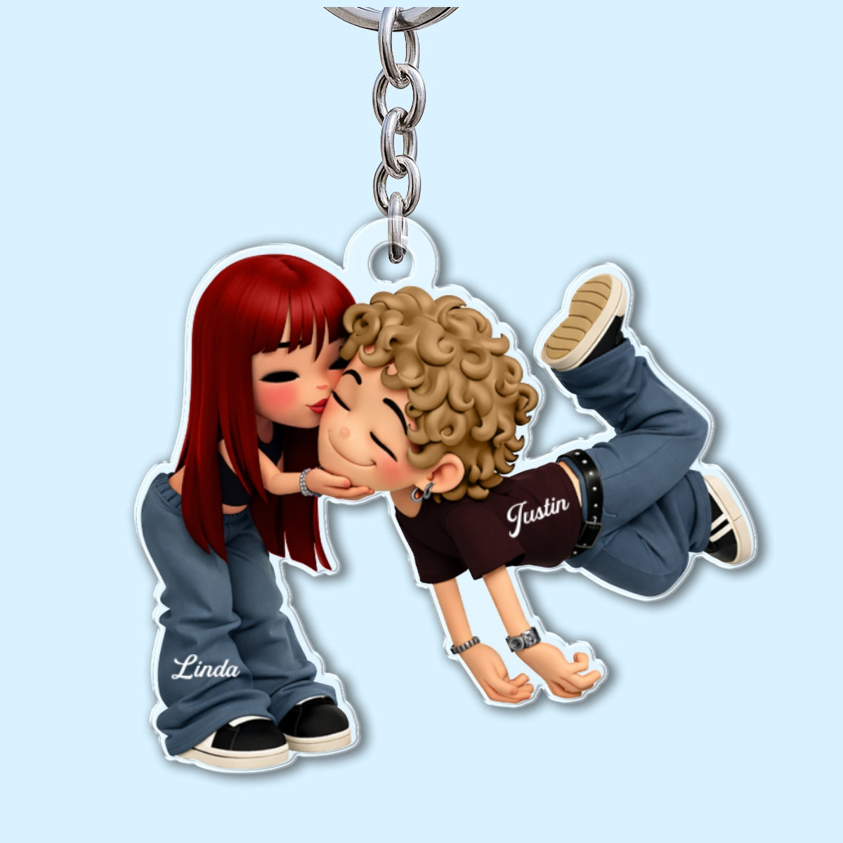 Romantic Cartoon Couple - Personalized Keychain - Gift for Couple