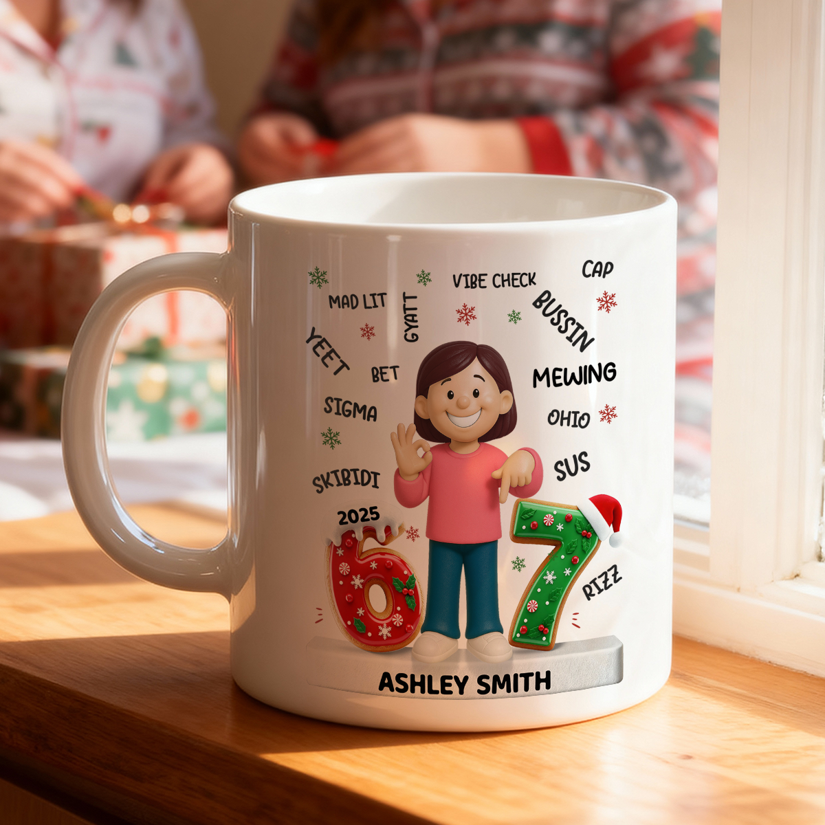 Teen Kid Custom Name Six Seven 3D Effect - Personalized Mug - 2025 Slang, Funny Teen Grandkid, Gen Alpha Christmas Gift