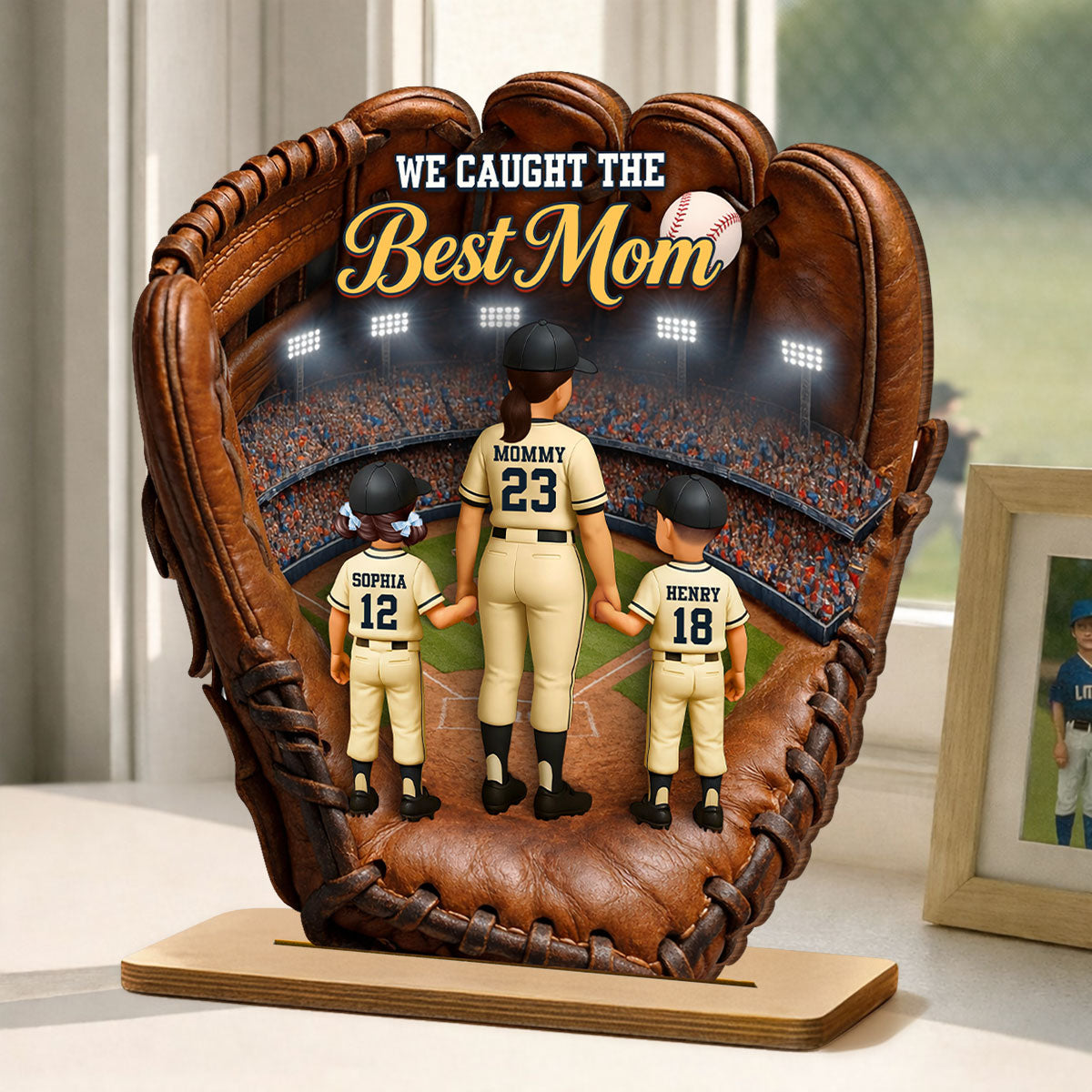 The Home Run Heart Mom Kids - Personalized 2-Layered Wooden Plaque - Gift For Mom