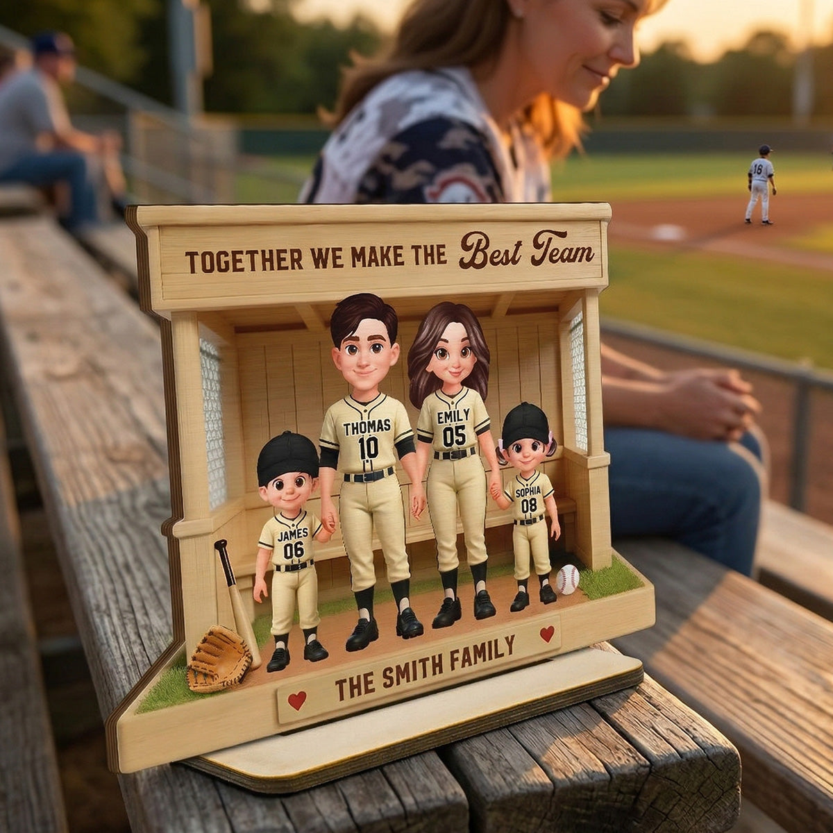 Baseball Family Dream Team Baseball Dugout - Personalized 2-Layered Wooden Plaque - Unique Gift For Baseball Mom, Dad