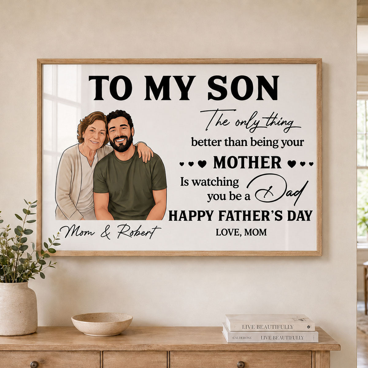 Portrait Color Drawing Style To My Son From Mom - Personalized Poster - Father's Day Gift For Son