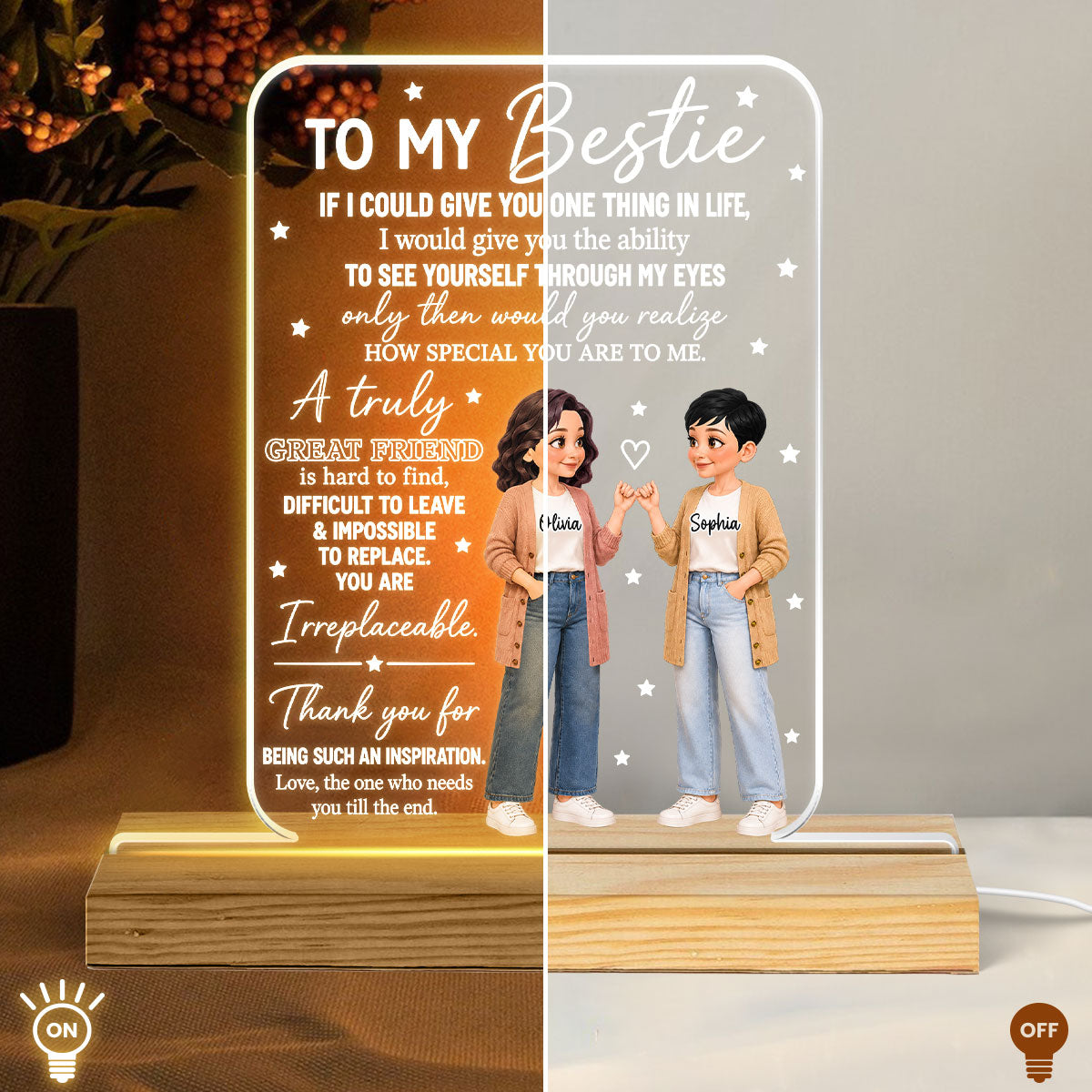 To My Bestie You Are Special To Me Pinky Promise Besties - Personalized Acrylic Plaque LED Night Light - Friendship Gift, Birthday Gift For Best Friends
