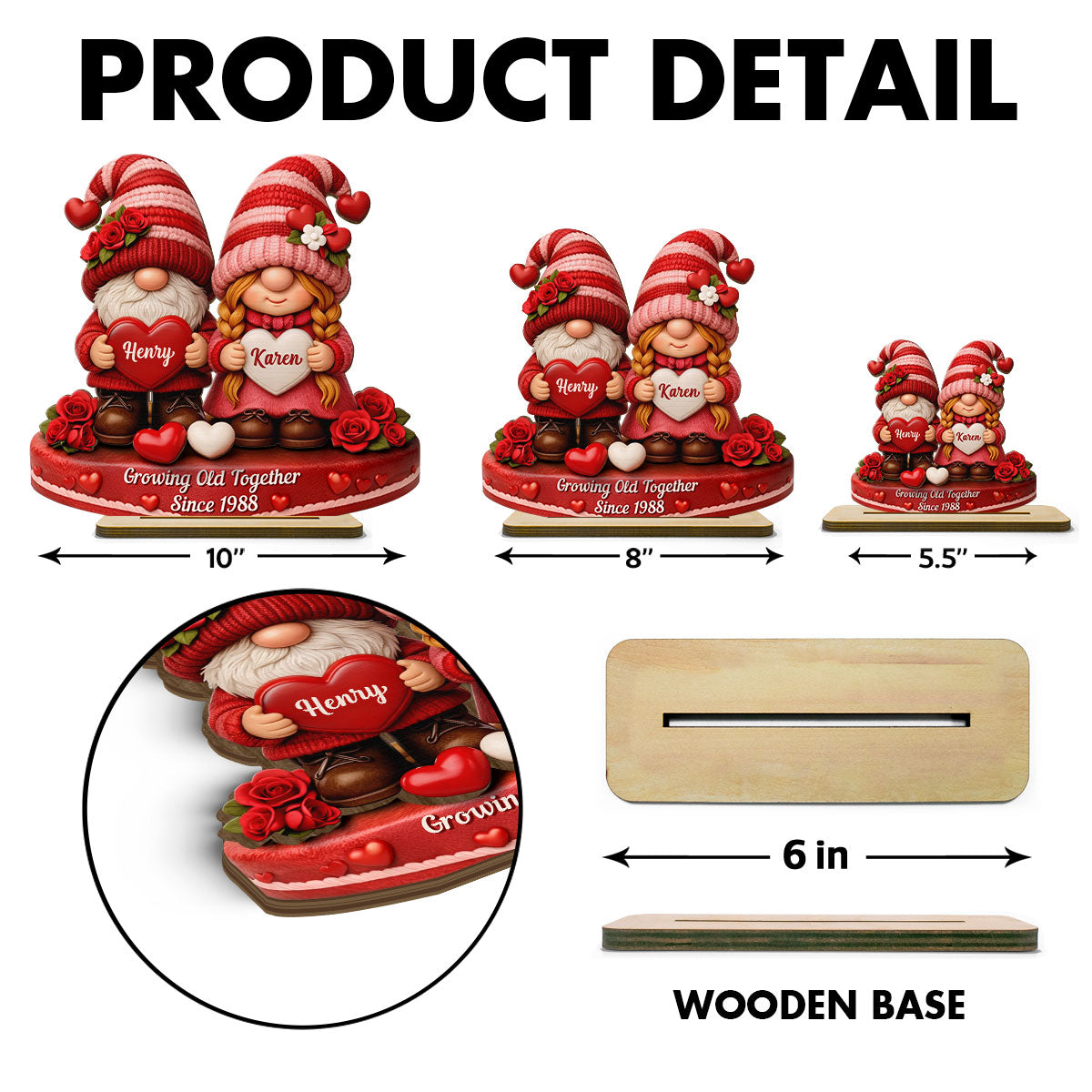 Romantic Gnome Couple - Personalized Standing Wooden Plaque - Gift for Couple