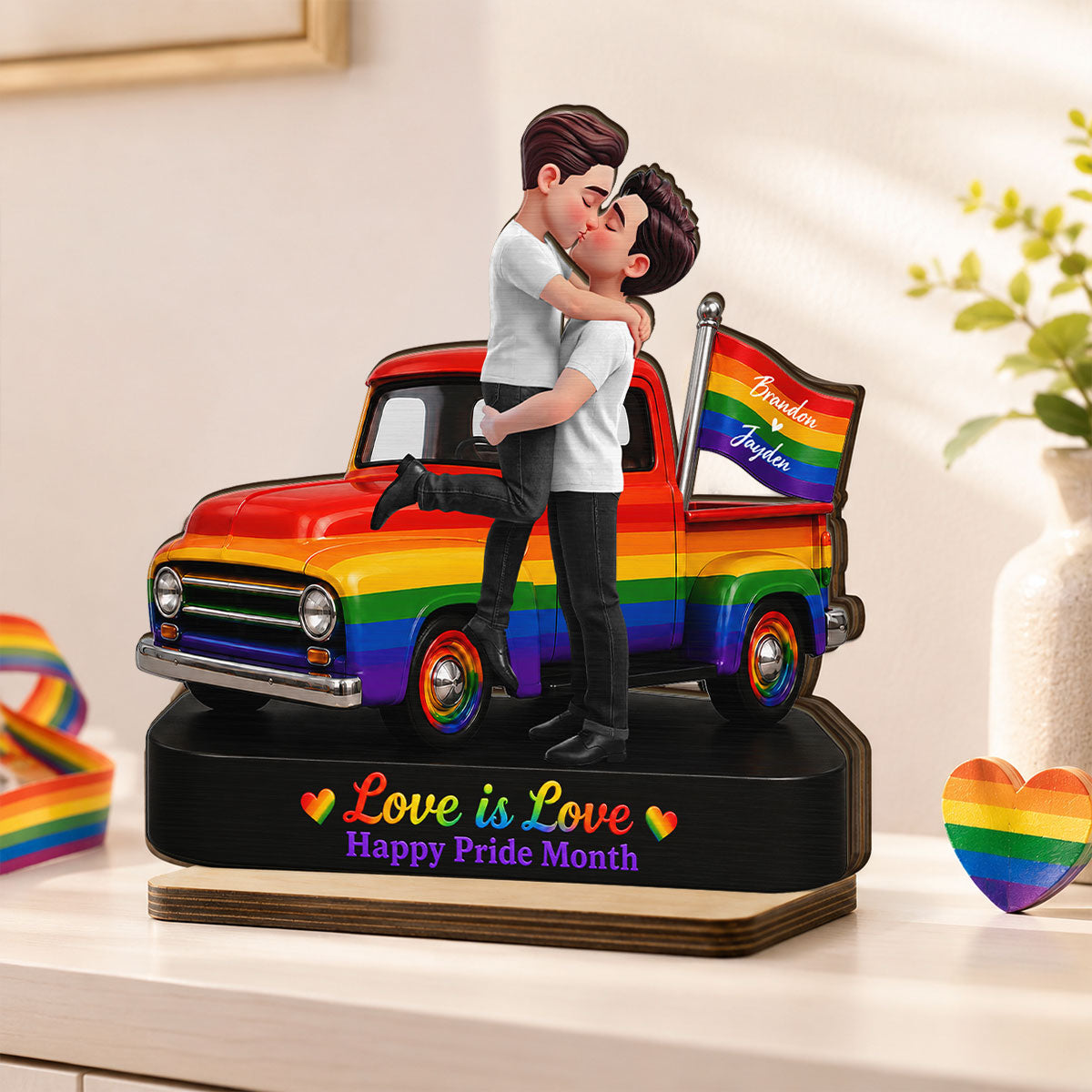 LGBT+ Couple Forever Love Wins - Personalized 2-Layered Wooden Plaque - Gift For Couple, Happy Pride Month