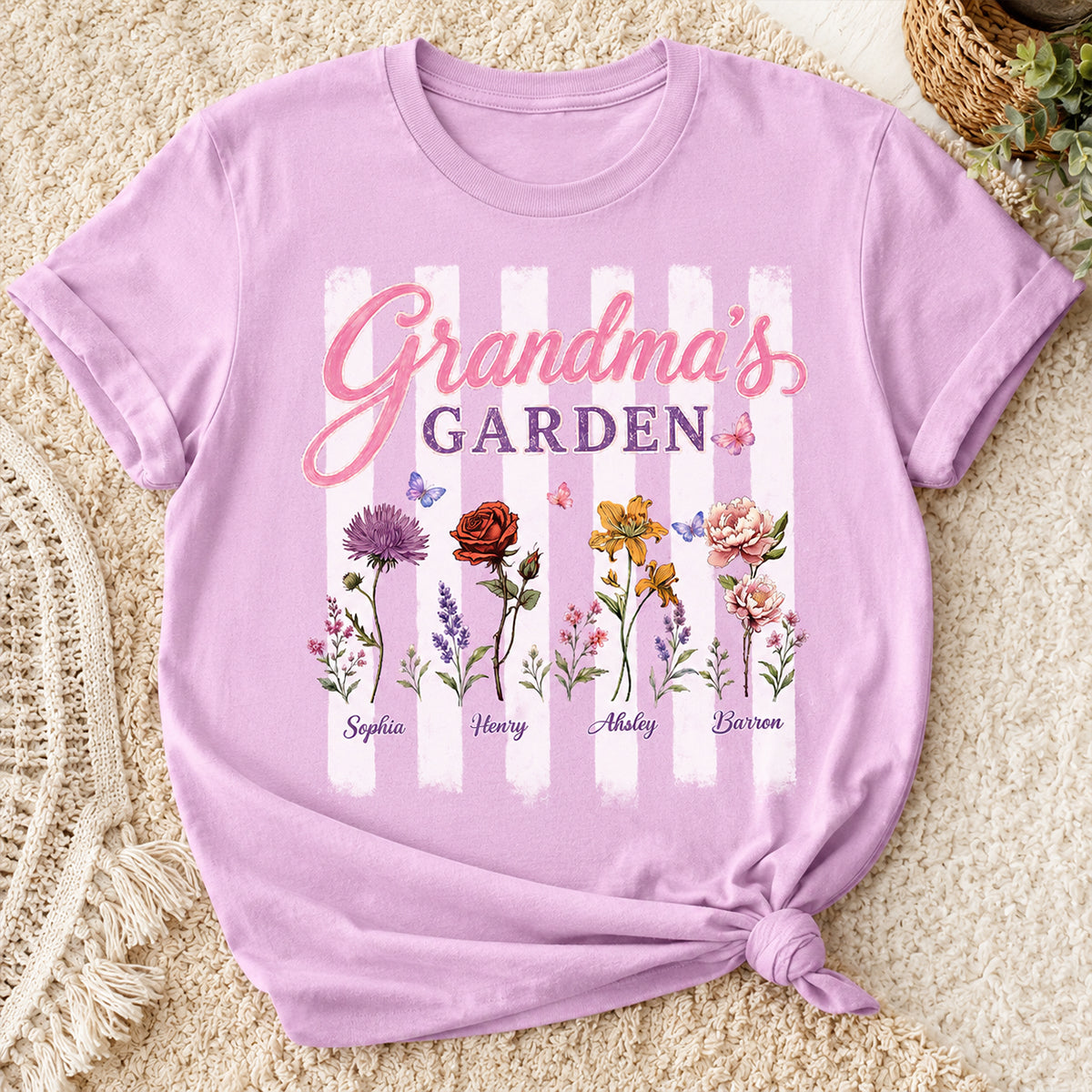 Grandma's Garden Preppy Stripe - Personalized Shirt - Trendy Summer Tee for Grandma