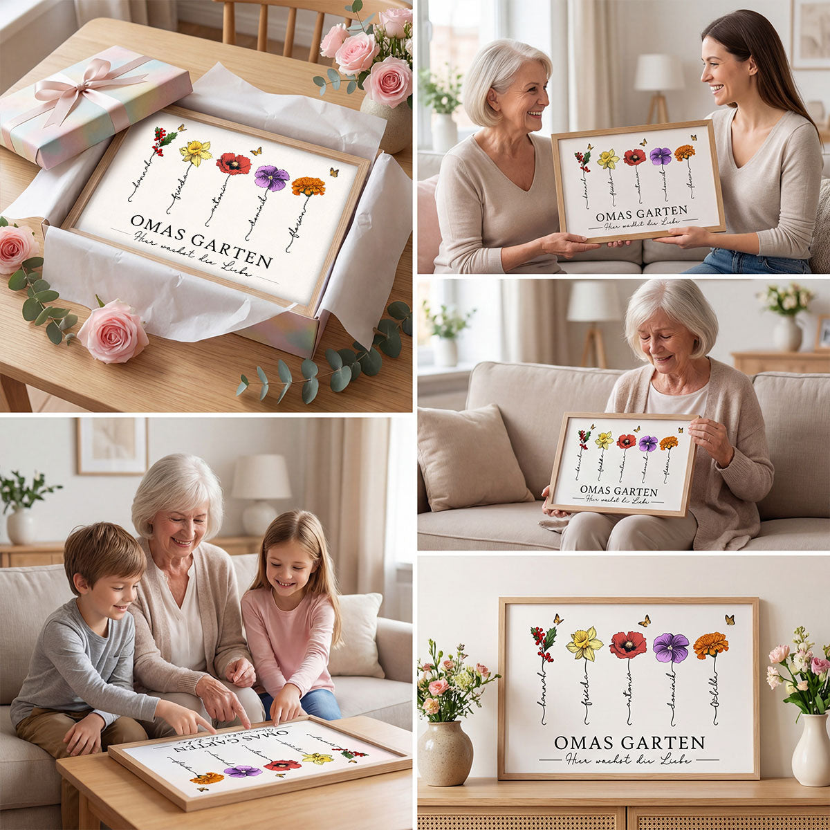 Omas Garten mit Geburtsblumen – Personalisiertes Poster – Muttertagsgeschenk für Oma