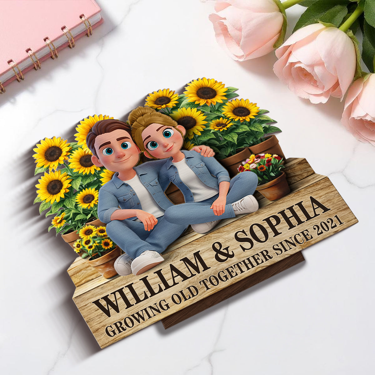 Growing Old Together Since - Personalized 2-Layered Wooden Plaque - Anniversary, Valentine's Day Gift, Gift For Him, Gift For Her