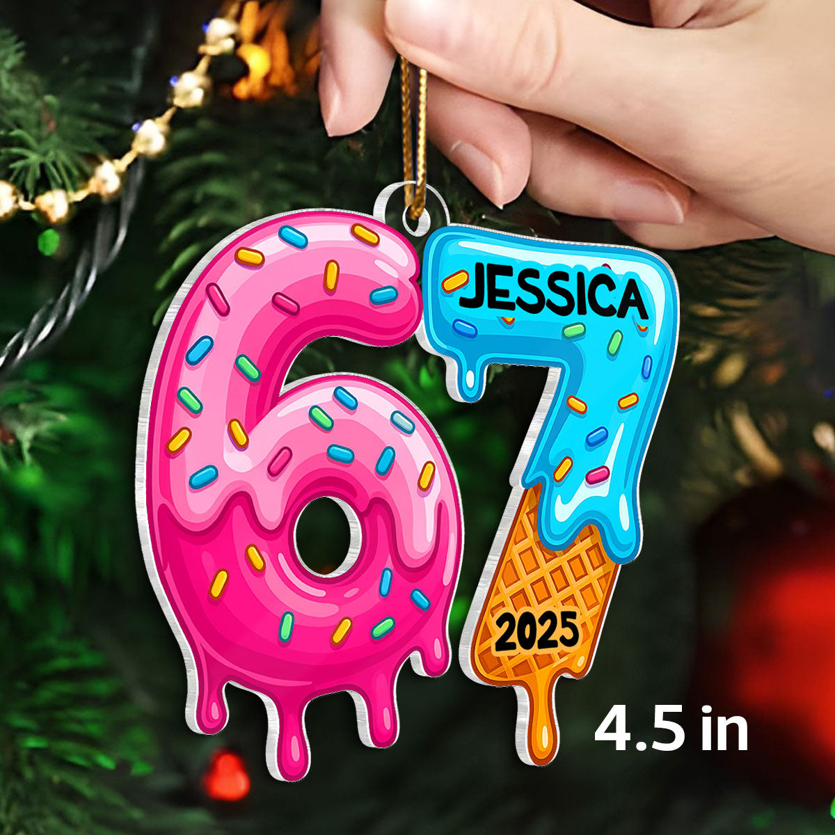 Custom Six Seven Christmas Cake Pattern - Personalized Acrylic Ornament - Teen Slang Funny Tree Decor, Funny Teen Grandkid Gift