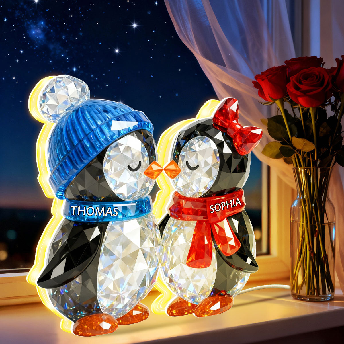 Penguin Couple Eternal Love - Personalized Light Box - Gift for Him, Gift for Her