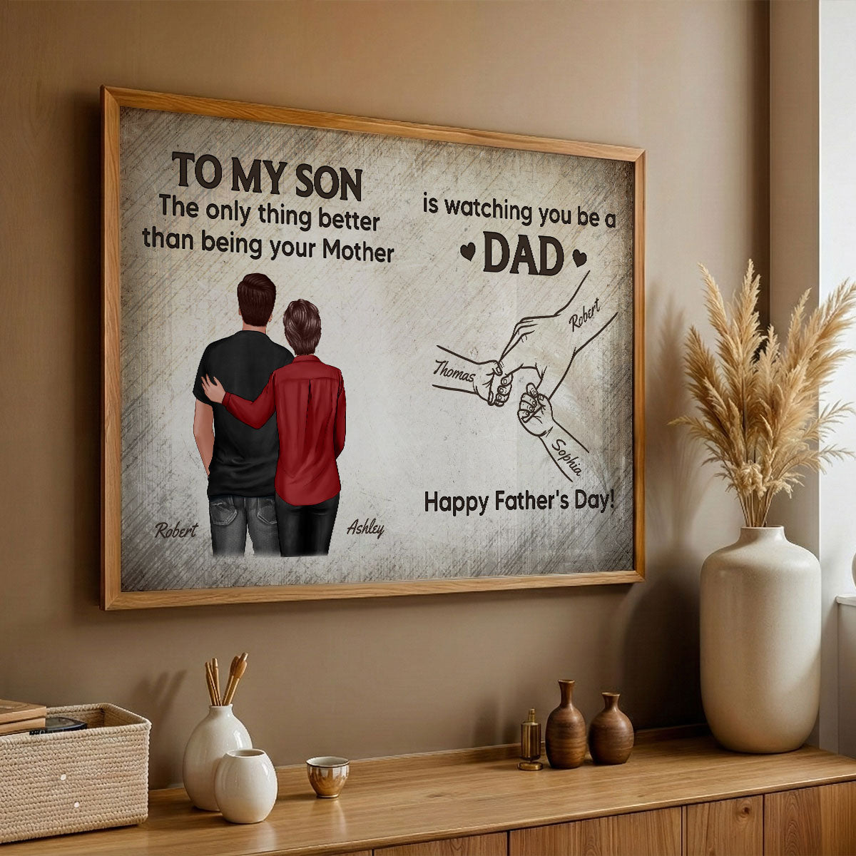 Retro Vintage From Mom To Son Watching You Be A Dad Kids Holding Hand - Personalized Poster - Father's Day Gift For Son