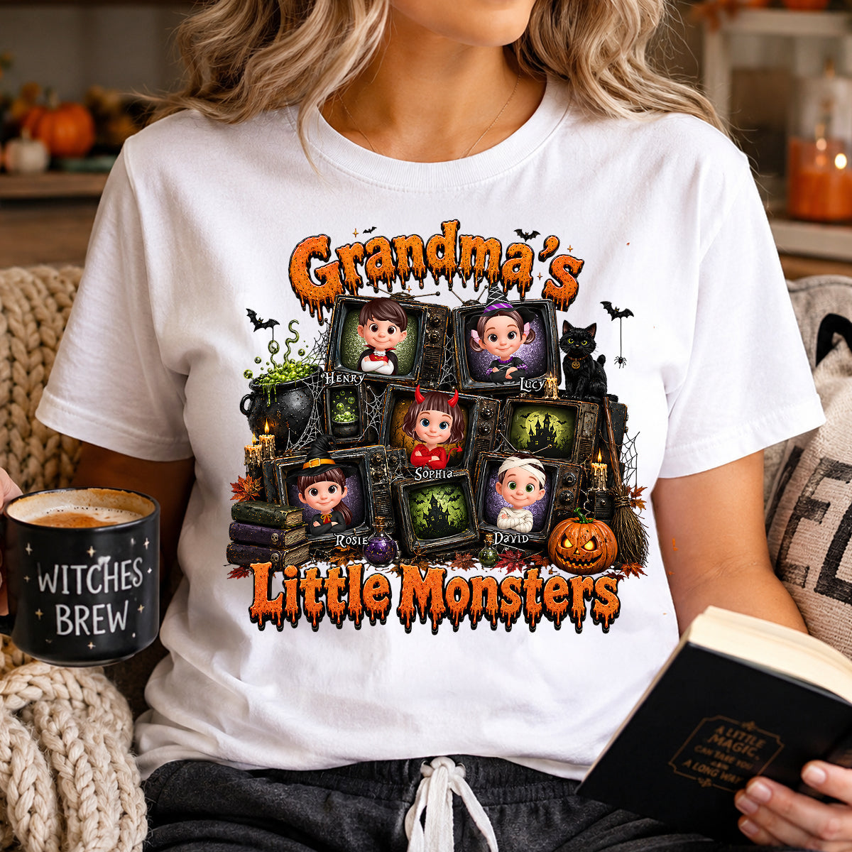 Grandma's Little Monsters Horror Night - Personalized Shirt - Halloween Gift, Gift For Grandma