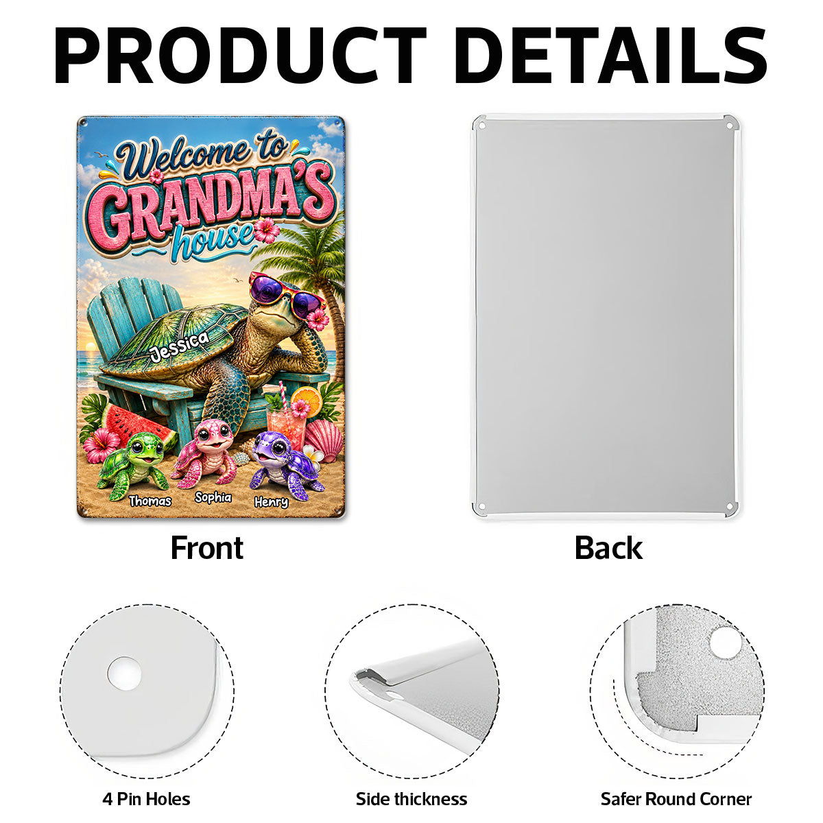 Welcome to Grandma's House Turtle Grandma - Personalized Metal Sign - Summer Decor for Her