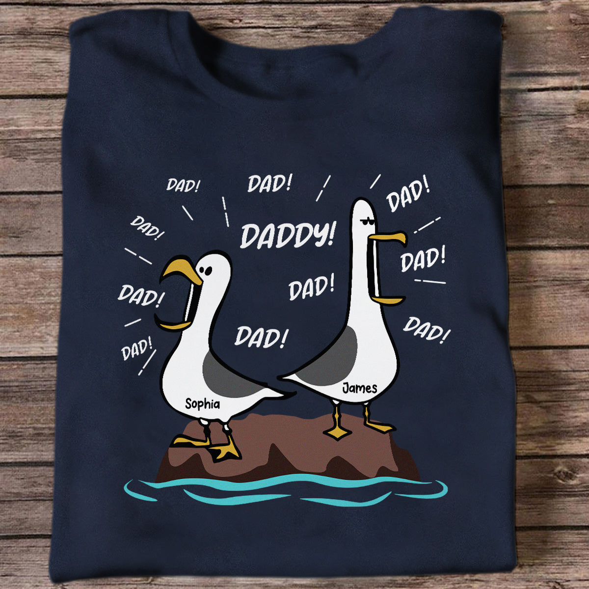 Seagull Dad! Dad! Dad! Custom Kid Name - Personalized Shirt - Funny Father's Day Gift For Dad, Husband