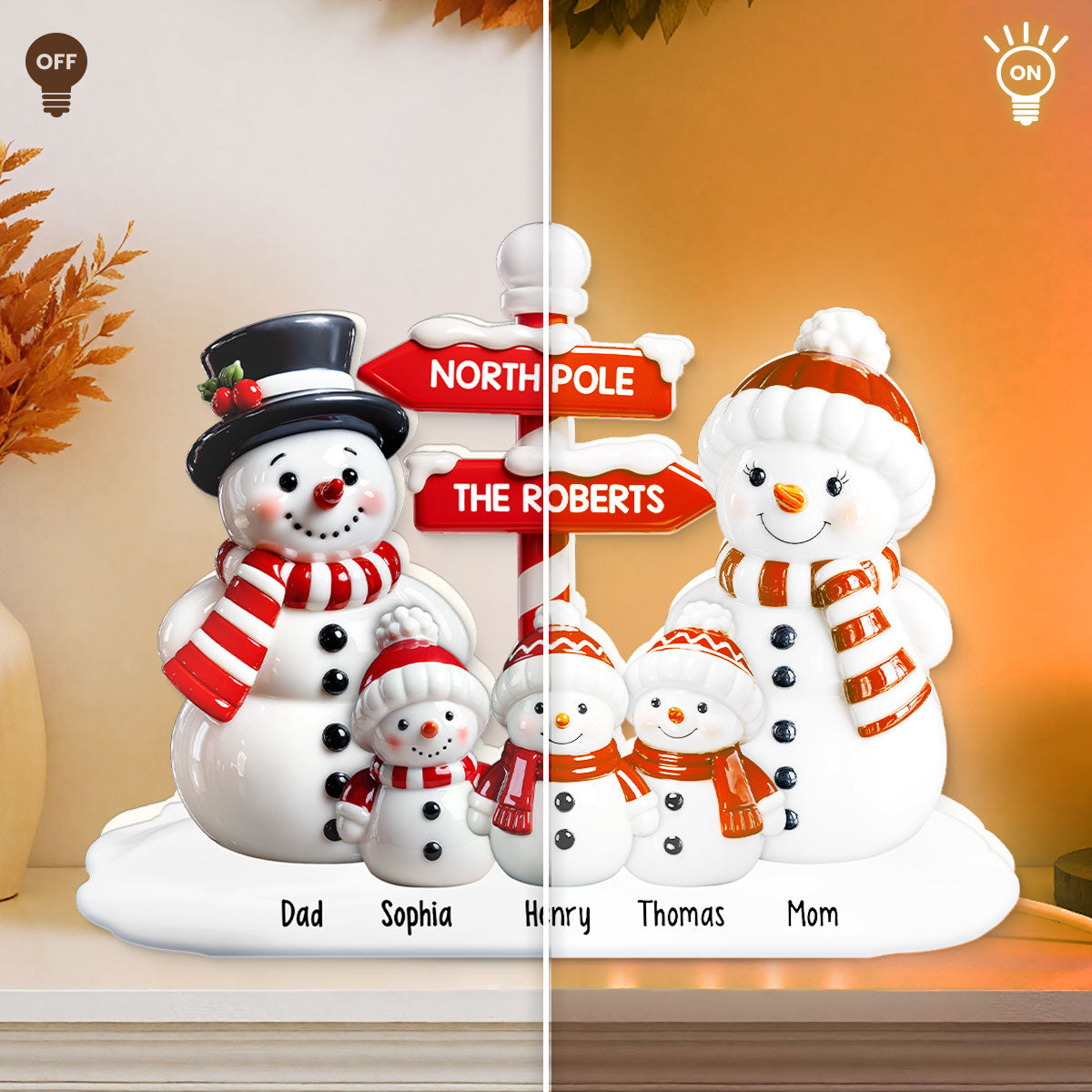 3D Effect Snowman North Pole - Personalized Light Box - Christmas Decor For Grandma, Grandpa, Family