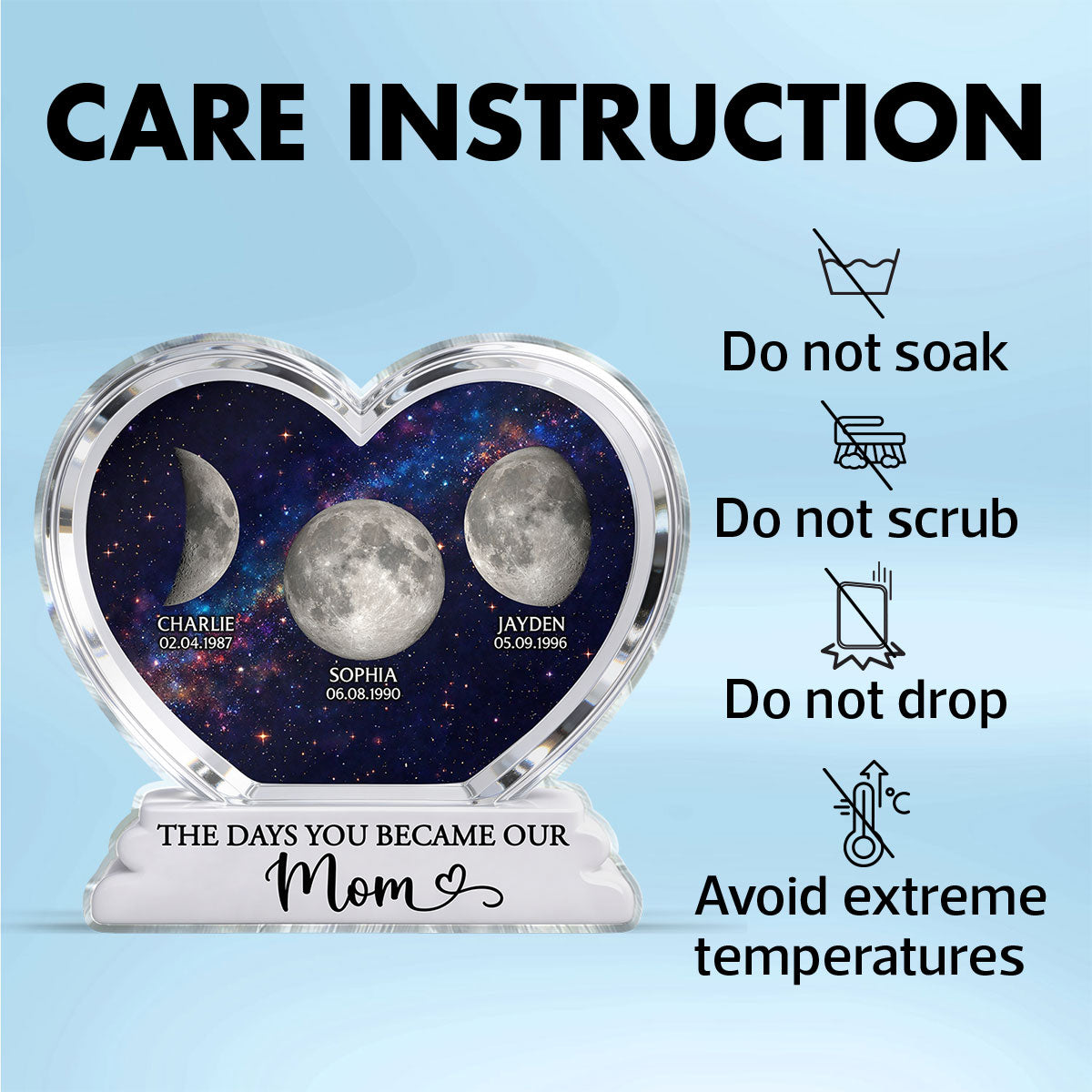 The Days You Became Our Mom Grandma Custom Birth Moon Phase 2D Flat - Personalized Acrylic Block Plaque - Mother's Day Gift For Mom, Grandma
